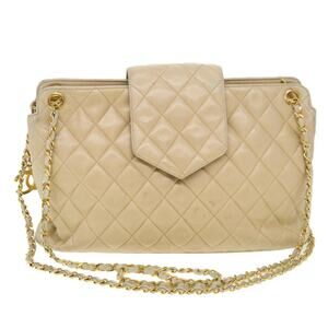 CHANEL Chain Shoulder Bag Lamb Skin Beige CC